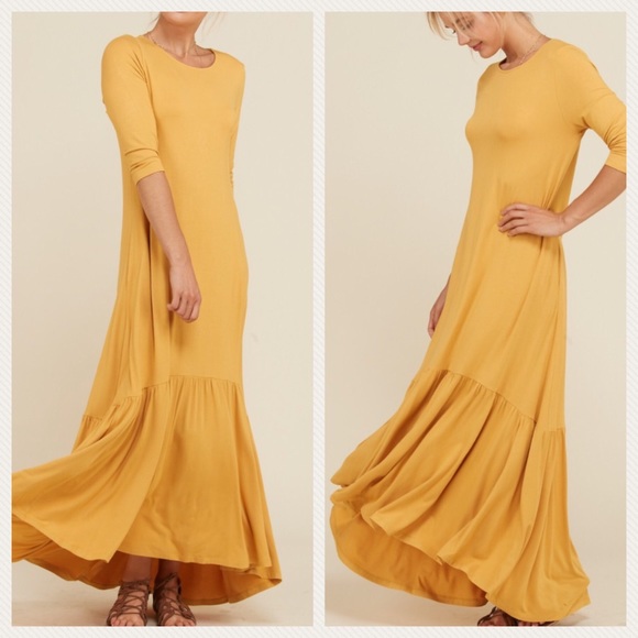 🎉HP🎈S-XL, 3XL Ruffle hem dress mustard yellow - Picture 2 of 6